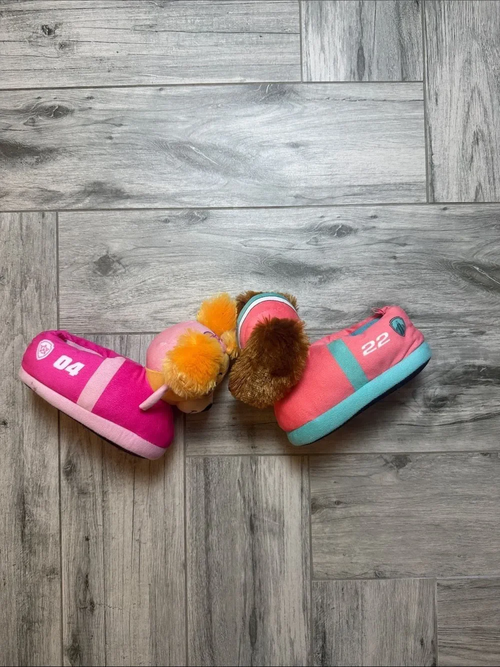Paw Patrol Plush Skye and Liberty Slippers with Pink and Teal Details Size 9/10